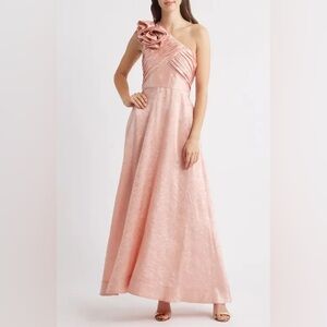 Tahari ASL Flower Detail One Shoulder Gown Pink NWT Size 4